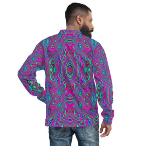 Unisex Bomber Jacket | Trippy Retro Magenta, Blue and Green Abstract