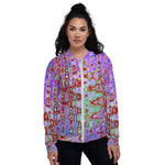 Unisex Bomber Jacket | Wavy Abstract Red and Purple Retro Mosaic Zigzags