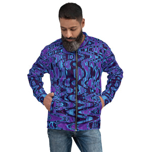 Unisex Bomber Jacket | Cool Purple and Blue Abstract Tie Dye Retro Waves