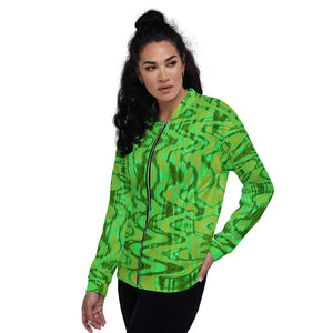 Unisex Bomber Jacket | Cool Green and Gold Abstract Tie Dye Retro Waves