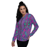 Unisex Bomber Jacket | Trippy Retro Magenta, Blue and Green Abstract