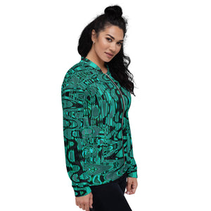 Unisex Bomber Jacket | Cool Black and Green Abstract Tie Dye Retro Waves
