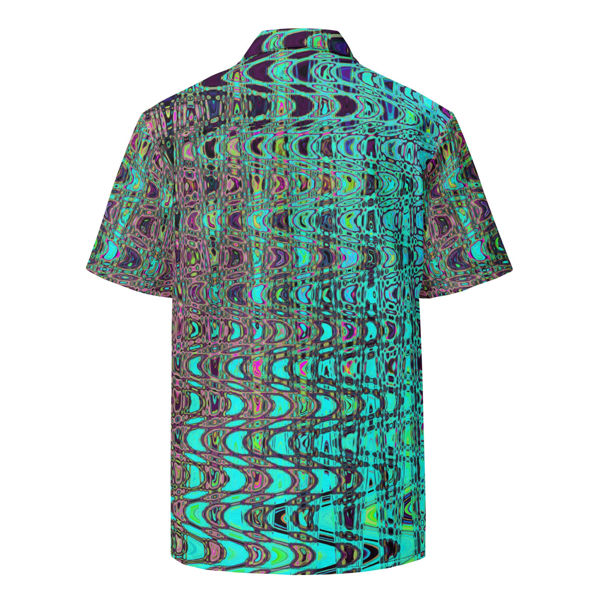 Unisex Button Shirt | Abstract Kaleidoscopic Aqua Retro Boomerang Waves