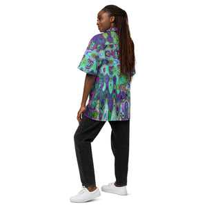 Unisex Button Shirt | Abstract Green and Purple Wavy Mosaic Retro