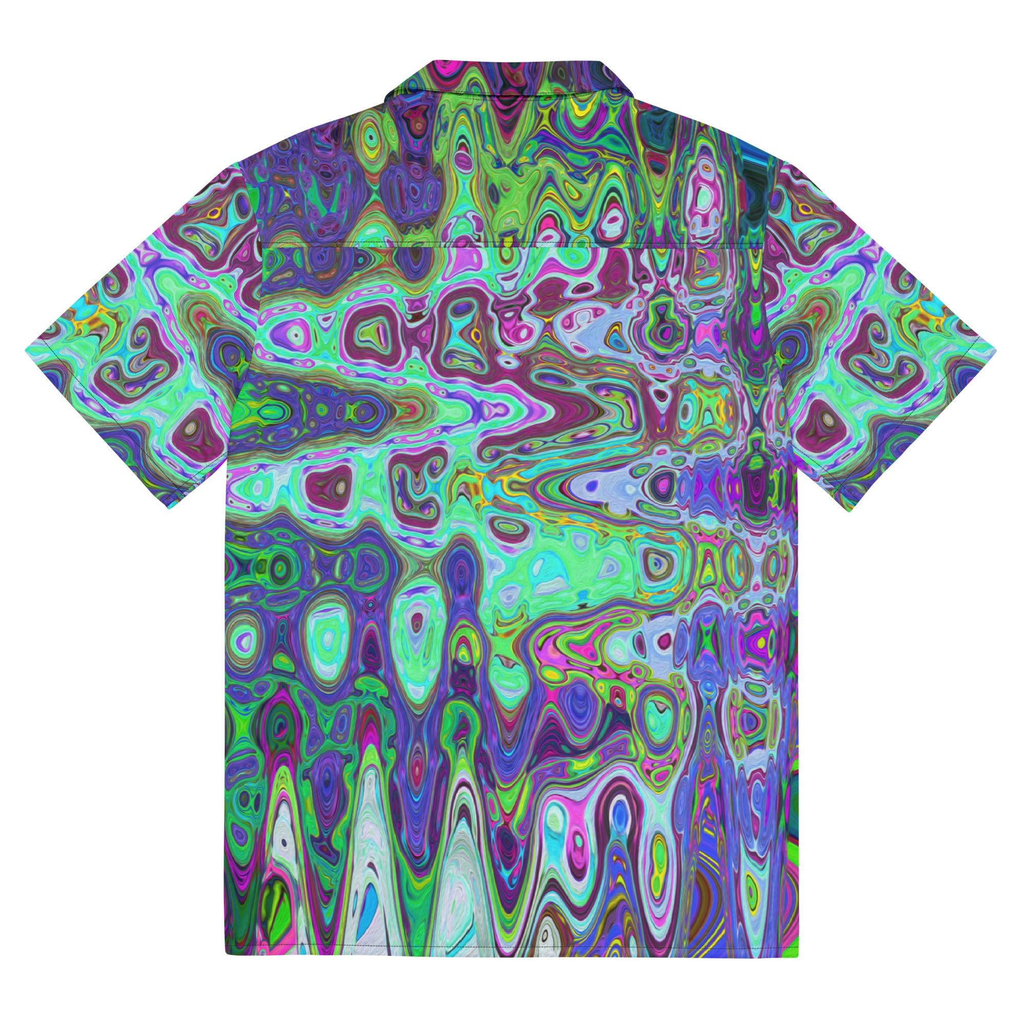 Unisex Button Shirt | Abstract Green and Purple Wavy Mosaic Retro