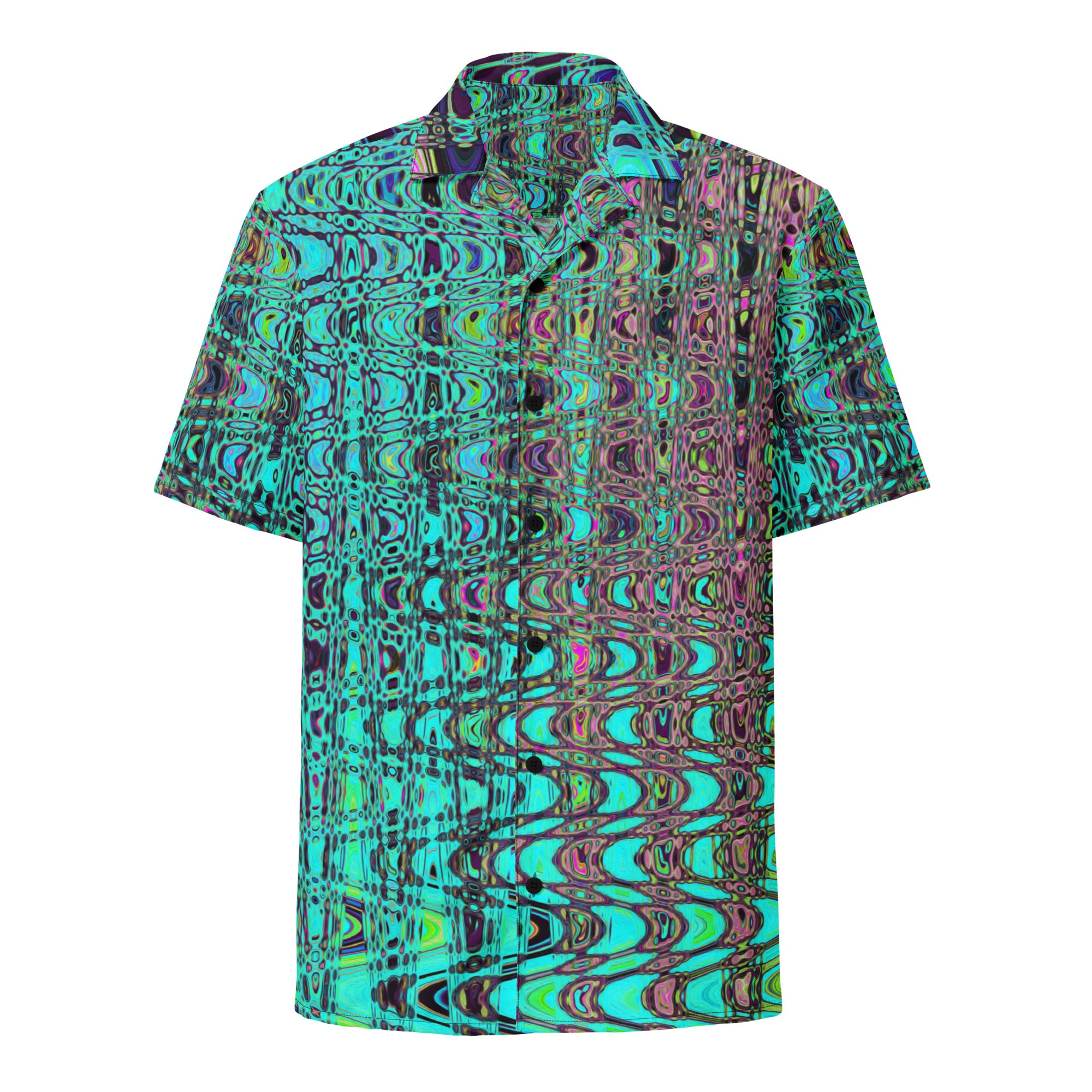 Unisex Button Shirt | Abstract Kaleidoscopic Aqua Retro Boomerang Waves