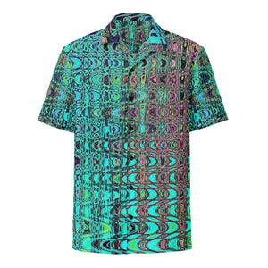 Unisex Button Shirt | Abstract Kaleidoscopic Aqua Retro Boomerang Waves