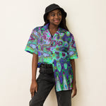 Unisex Button Shirt | Abstract Green and Purple Wavy Mosaic Retro