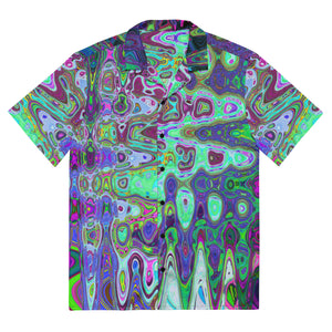 Unisex Button Shirt | Abstract Green and Purple Wavy Mosaic Retro