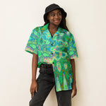 Unisex Button Shirt | Abstract Colorful Green Wavy Mosaic Retro