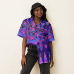 Unisex Button Shirt | Abstract Mosaic Pink and Blue Wavy Retro