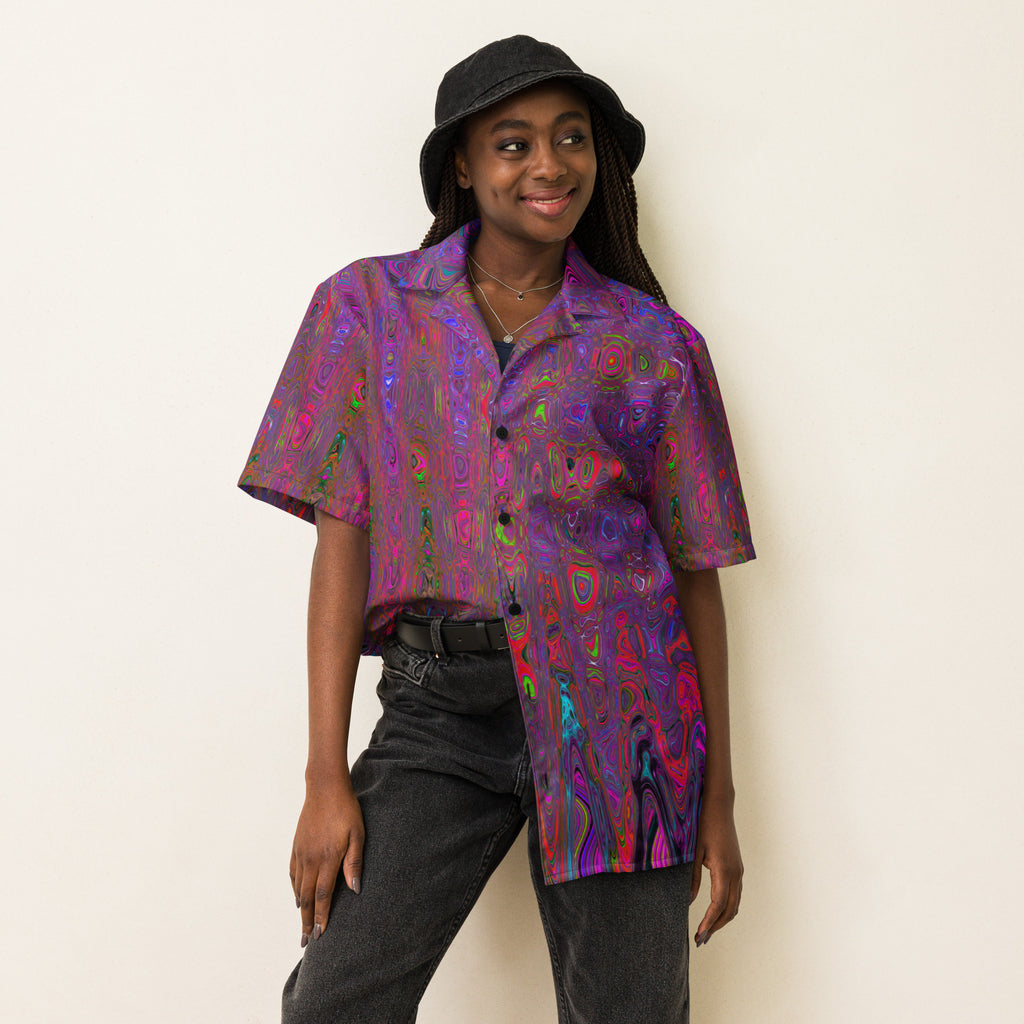 Unisex Button Shirt | Psychedelic Groovy Magenta Retro Atomic Waves