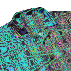 Unisex Button Shirt | Abstract Kaleidoscopic Aqua Retro Boomerang Waves