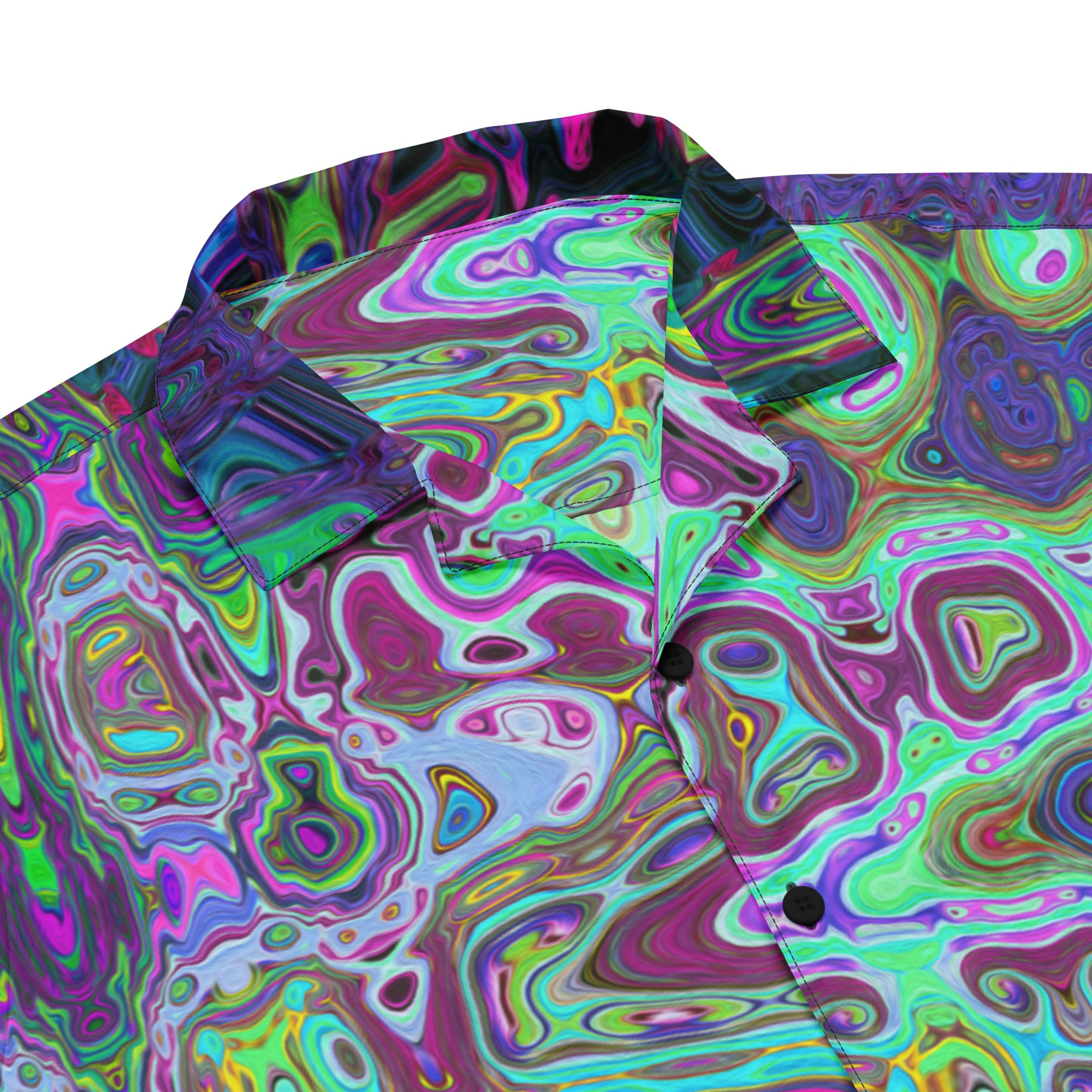 Unisex Button Shirt | Abstract Green and Purple Wavy Mosaic Retro