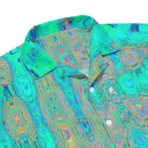 Unisex Button Shirt | Groovy Abstract Retro Rainbow Atomic Waves