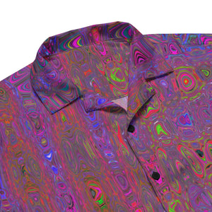 Unisex Button Shirt | Psychedelic Groovy Magenta Retro Atomic Waves