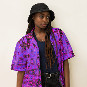 Unisex Button Shirt | Cool Abstract Purple and Black Atomic Retro Zigzags