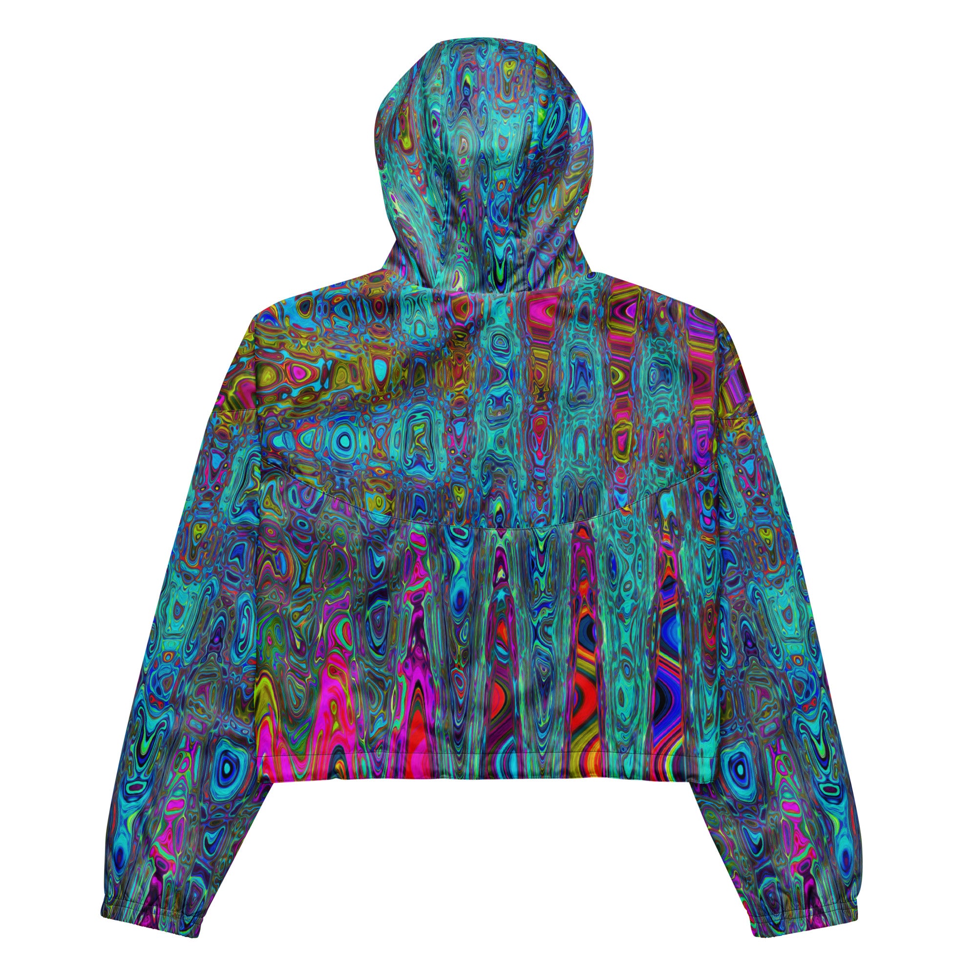 Women’s Cropped Windbreaker | Trippy Sky Blue Abstract Retro Atomic Waves