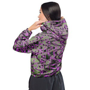 Women’s Cropped Windbreaker | Cool Green and Pink Abstract Tie Dye Retro Waves