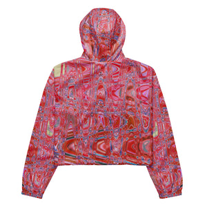 Women’s Cropped Windbreaker | Cool Abstract Red and Pink Retro Zigzag Waves