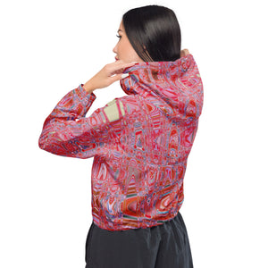 Women’s Cropped Windbreaker | Cool Abstract Red and Pink Retro Zigzag Waves