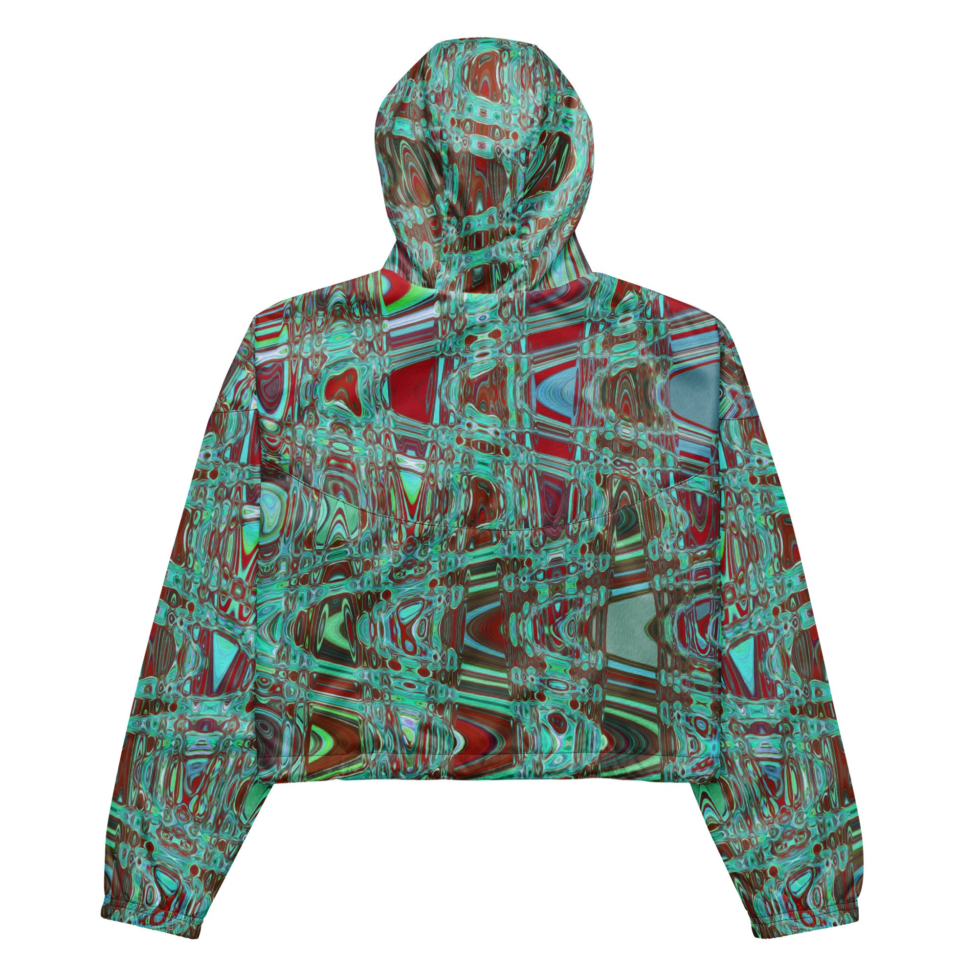 Women’s Cropped Windbreaker | Cool Abstract Blue and Red Retro Zigzag Waves