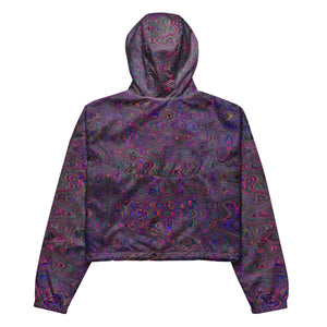 Women’s Cropped Windbreaker | Retro Abstract Magenta and Blue Squiggly Lines