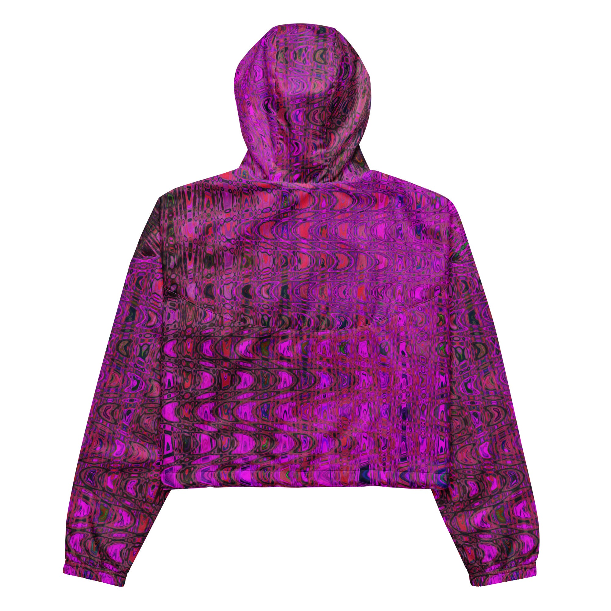 Women’s Cropped Windbreaker | Abstract Magenta Retro Boomerang Waves