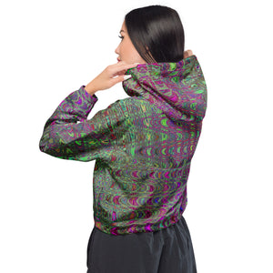 Women’s Cropped Windbreaker | Abstract Purple and Green Retro Boomerang Waves