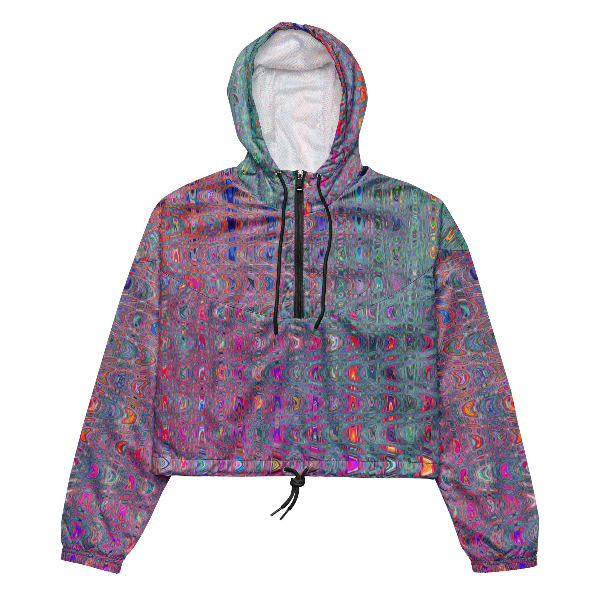 Women’s Cropped Windbreaker | Abstract Kaleidoscopic Retro Boomerang Waves