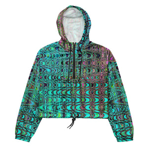 Women’s Cropped Windbreaker | Abstract Kaleidoscopic Aqua Retro Boomerang Waves