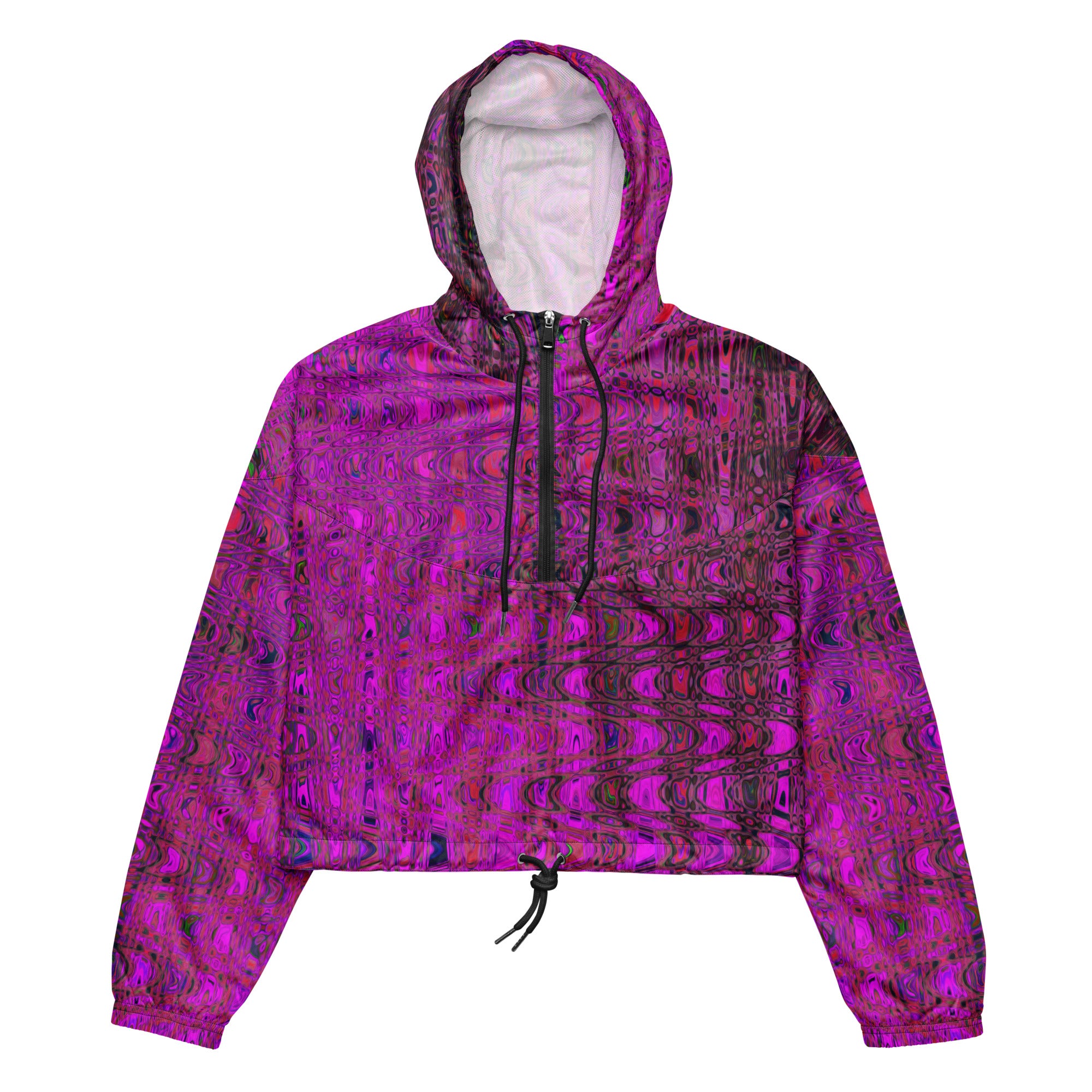 Women’s Cropped Windbreaker | Abstract Magenta Retro Boomerang Waves