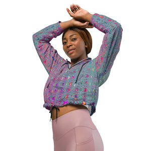 Women’s Cropped Windbreaker | Abstract Kaleidoscopic Retro Boomerang Waves