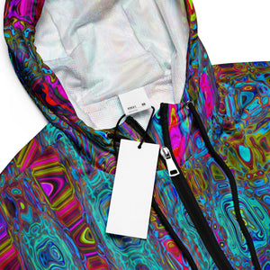 Women’s Cropped Windbreaker | Trippy Sky Blue Abstract Retro Atomic Waves