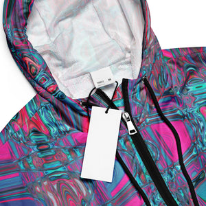 Women’s Cropped Windbreaker | Cool Abstract Blue and Magenta Retro Zigzag Waves