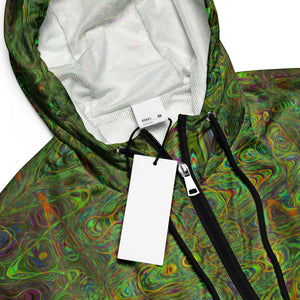 Women’s Cropped Windbreaker | Retro Abstract Chartreuse Green Squiggly Lines