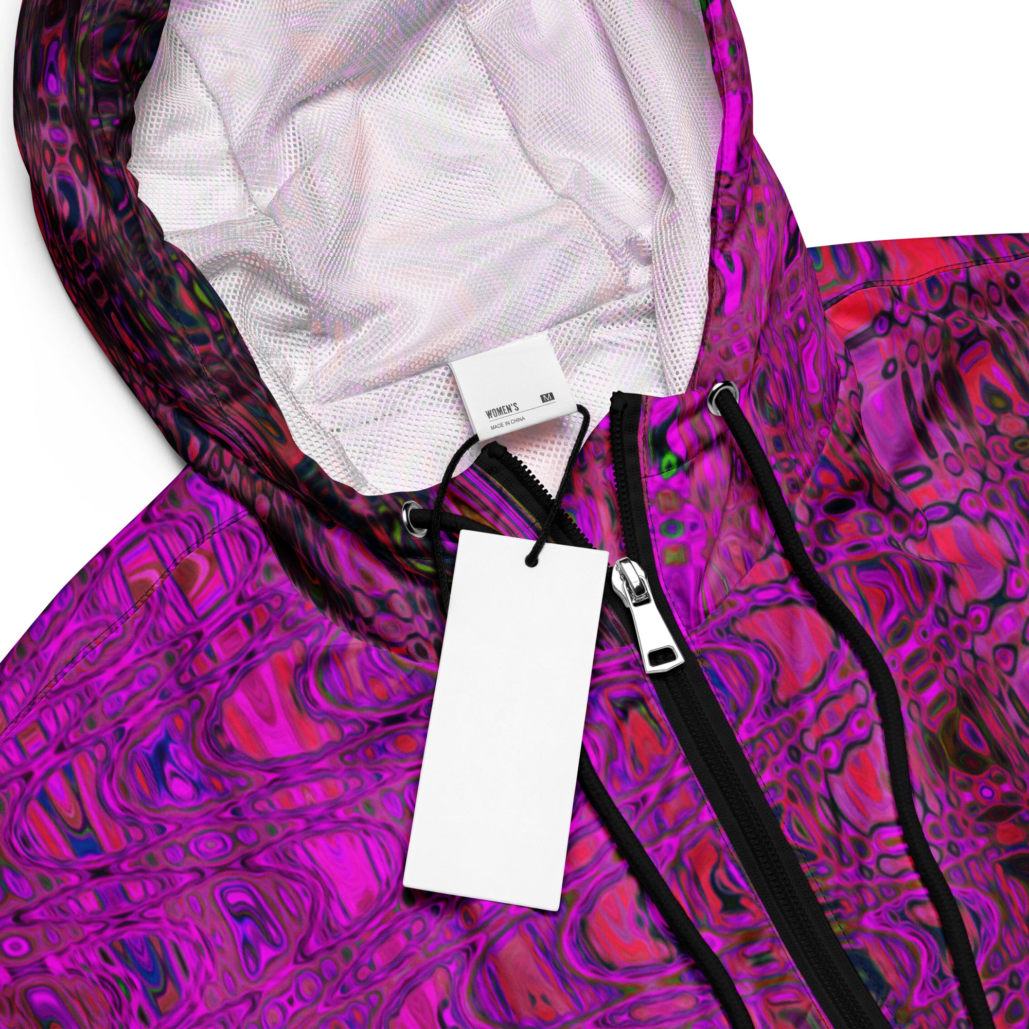 Women’s Cropped Windbreaker | Abstract Magenta Retro Boomerang Waves