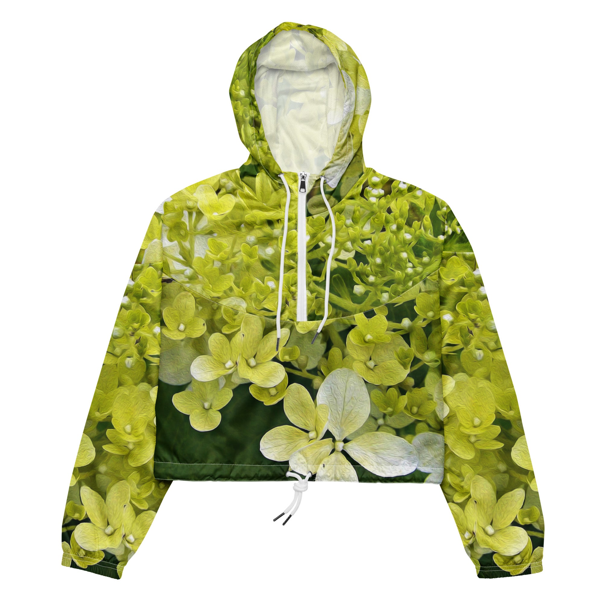 Women’s Cropped Windbreaker | Elegant Chartreuse Green Limelight Hydrangea