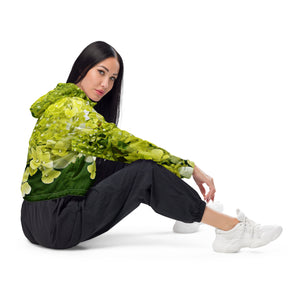 Women’s Cropped Windbreaker | Elegant Chartreuse Green Limelight Hydrangea