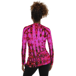 Women's Rash Guard Shirts | Cool Abstract Pink and Black Atomic Retro Zigzags