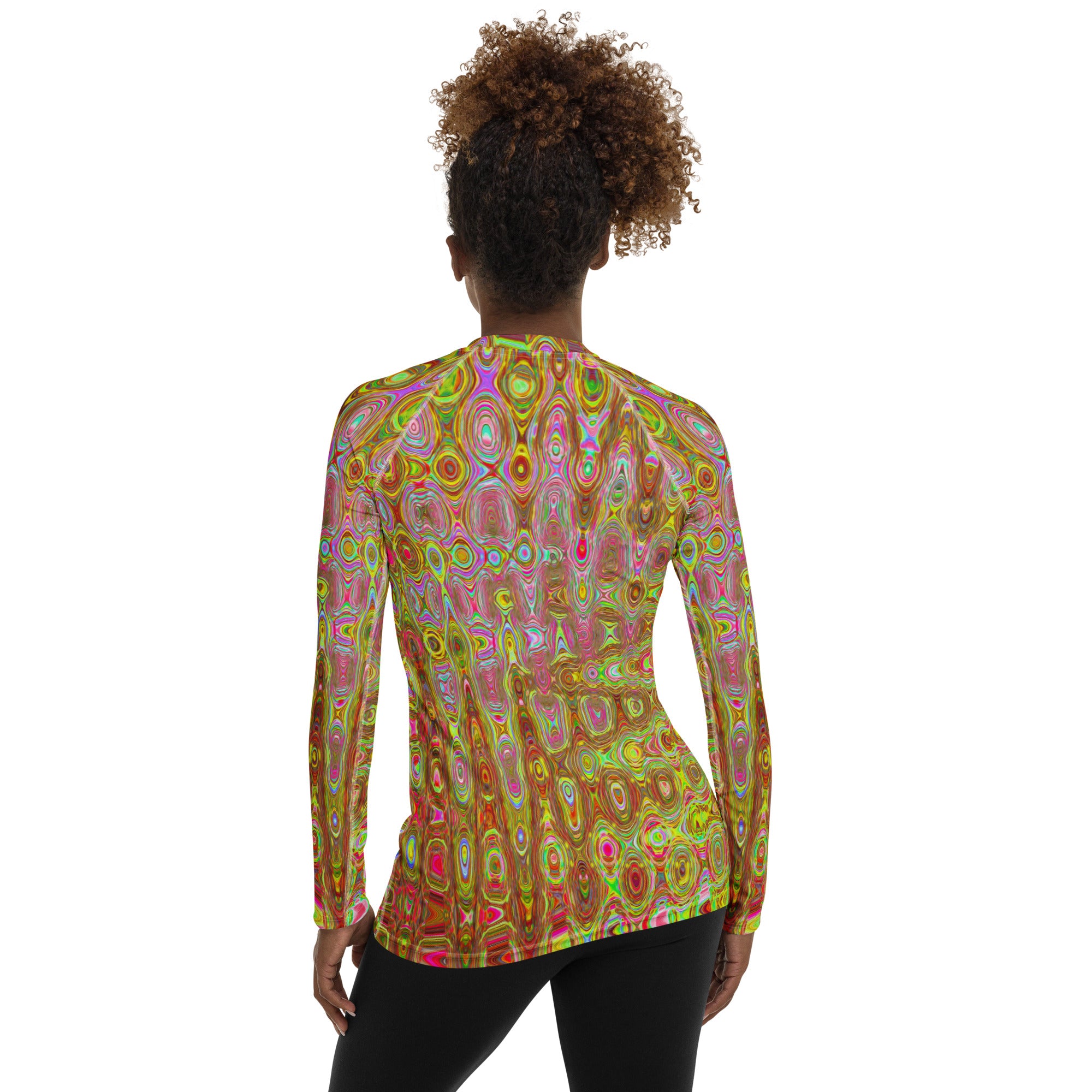 Women's Rash Guard Shirts | Cool Abstract Yellow and Gold Atomic Retro Zigzags