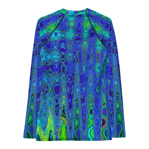 Women's Rash Guard Shirts | Trippy Violet Blue Abstract Retro Atomic Waves