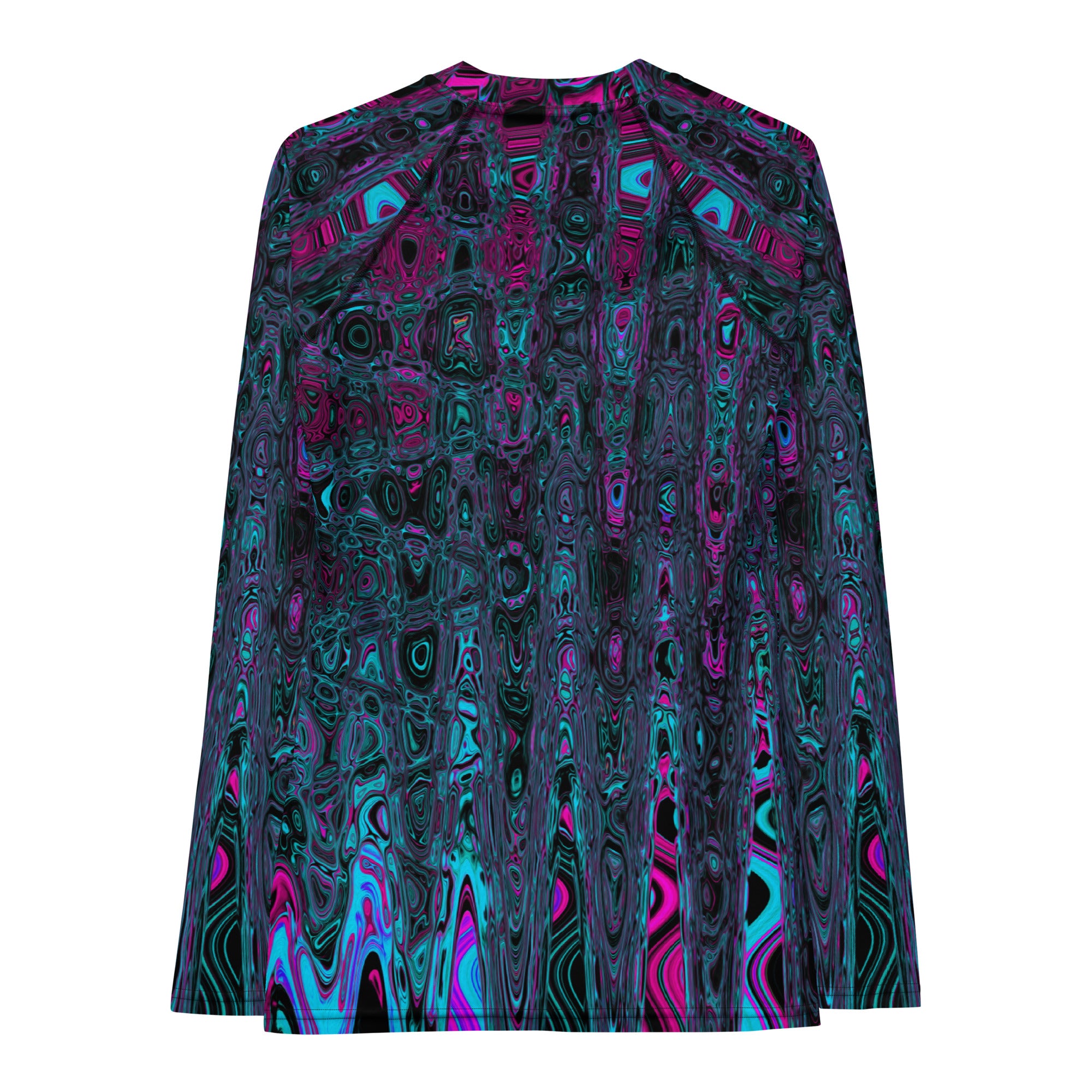 Women's Rash Guard Shirts | Retro Aqua Magenta and Black Abstract Atomic Waves