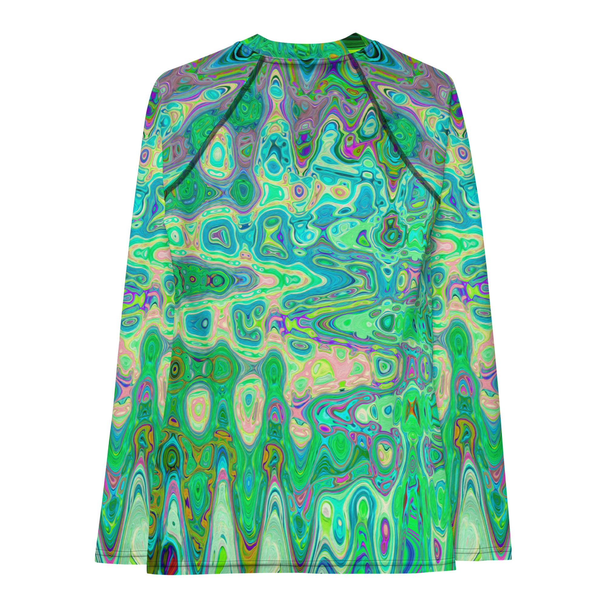 Women's Rash Guard Shirts | Abstract Colorful Green Wavy Mosaic Retro