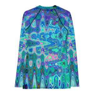 Women's Rash Guard Shirts | Abstract Colorful Blue Wavy Mosaic Retro