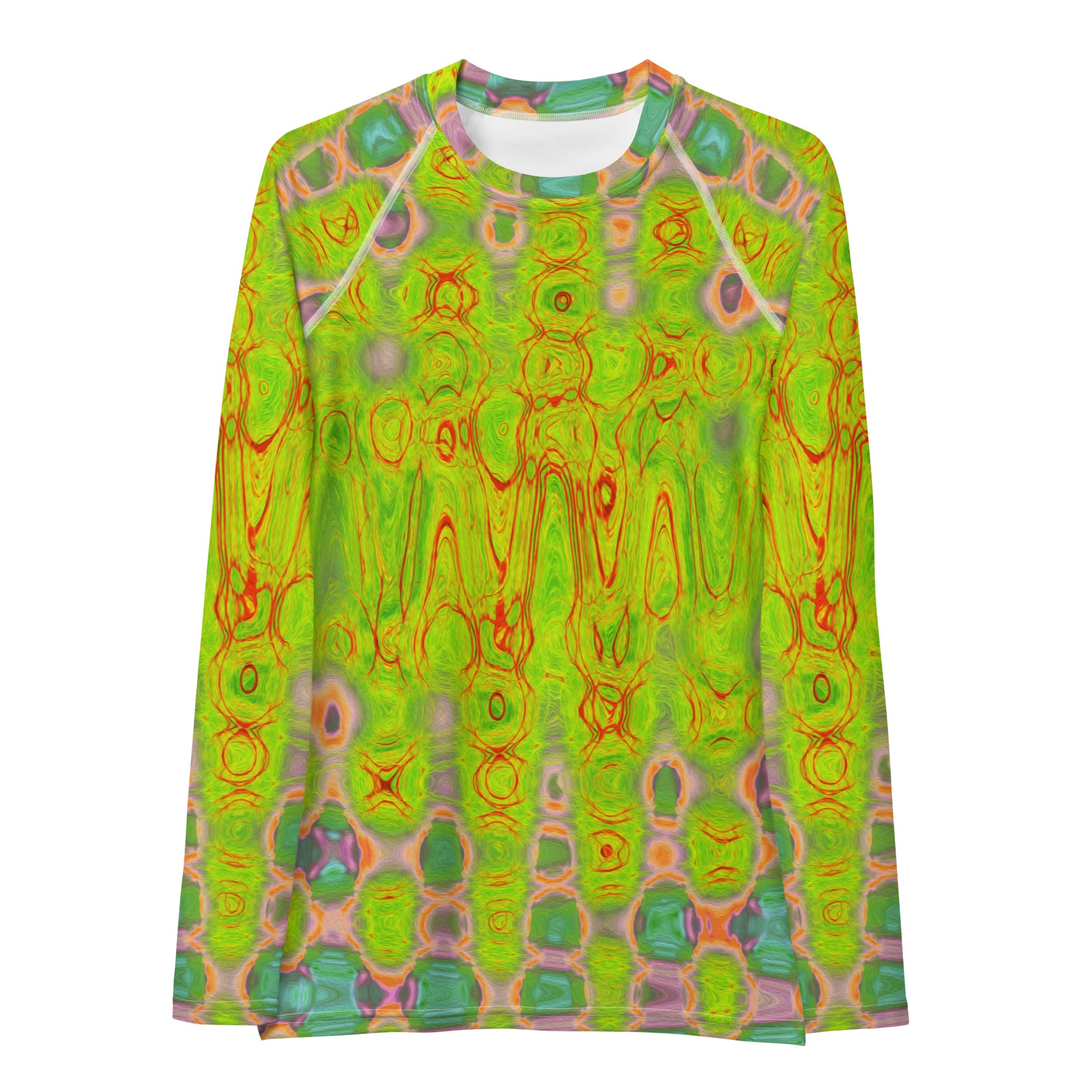 Women's Rash Guard Shirts - Abstract Yellow and Red Wavy Tie Dye Clouds