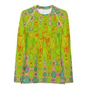 Women's Rash Guard Shirts - Abstract Yellow and Red Wavy Tie Dye Clouds