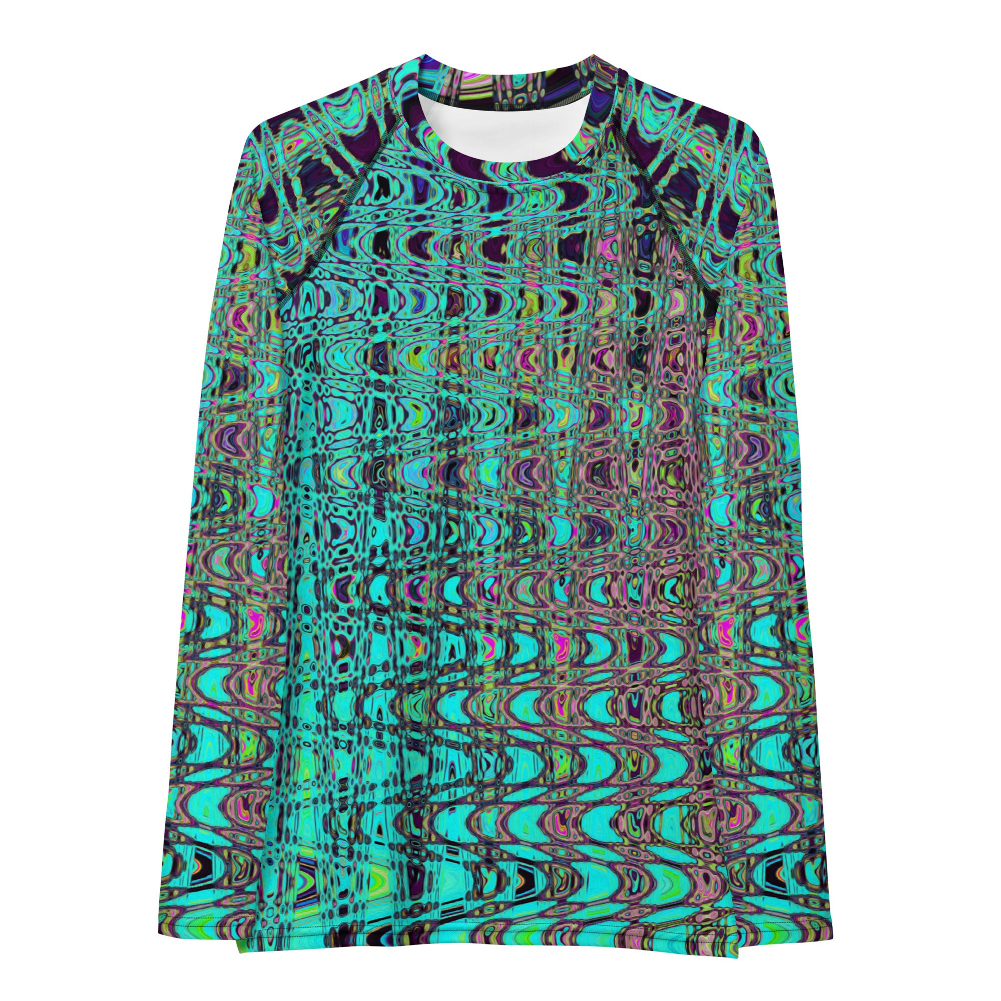 Women's Rash Guard Shirts | Abstract Kaleidoscopic Aqua Retro Boomerang Waves