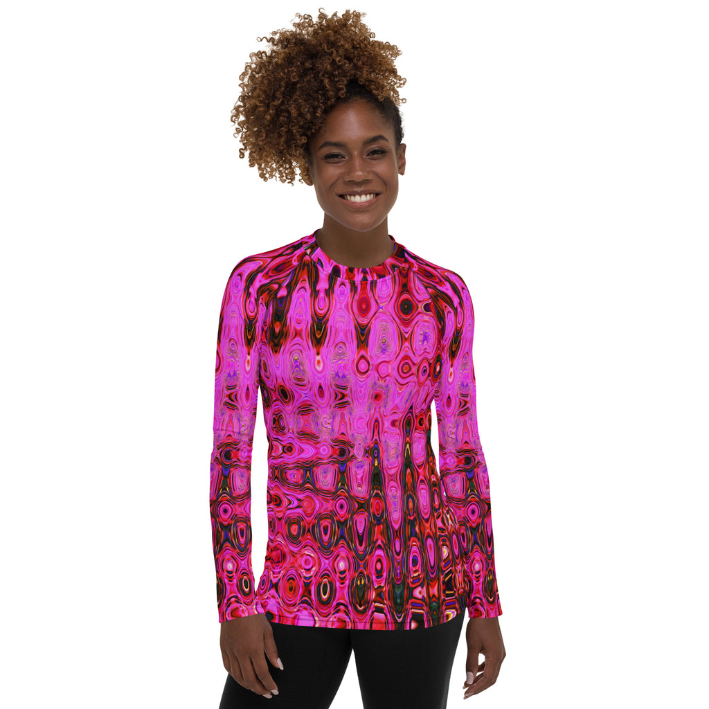 Women's Rash Guard Shirts | Cool Abstract Pink and Black Atomic Retro Zigzags