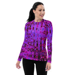 Women's Rash Guard Shirts | Cool Abstract Purple and Black Atomic Retro Zigzags